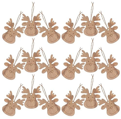 MAGICLULU 20 piezas de madera sin terminar con cabeza de reno para colgar árbol de Navidad, vacaciones, manualidades, etiqueta.