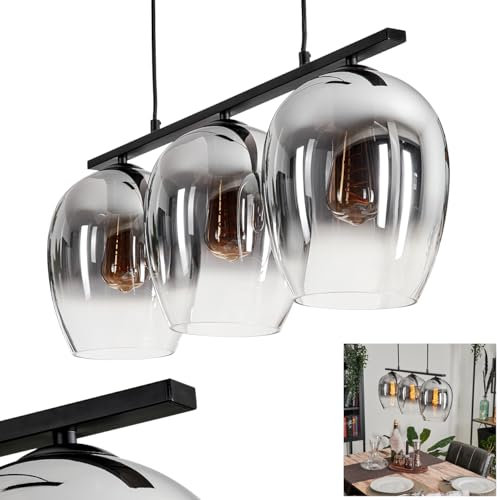 Suspension Vevino, lampe à suspension en métal/verre en noir/fumée/clair, luminaire, abat-jour en verre (Ø 20 cm), hauteur max. 116,5 cm, 3 x E27, ampoule(s) non incluse(s)
