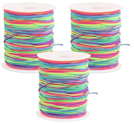LDHHYH 3PCS Rainbow Elastic Bracelet String, 1mm x 100m Beading Cord Elastic String for Bracelets, Elastic Thread Making Stretchy String for Bracelet, Jewelry, Necklace,Beads, Craft Making