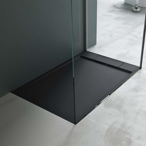 Mai & Mai Receveur de Douche Bac à Douche Gris-Noir en Résine Marbre Artificielle 90x120x4cm Géo4 + bonde AL01