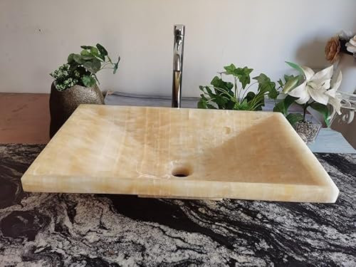 Fregadero de piedra de ónix amarillo, piedra de ónix natural, lavabo rectangular con base de arco
