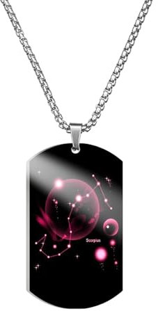 Caimeytie Halskette für Herren,Halskette Edelstahl männer,Sternzeichen anhänger,Kette konstellation,Astrologie Kette,60CM,Geschenk für Männer,Erkennungsmarke,Skorpion