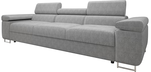 Mirjan24 Sofa Torezio Cord III mit Einstellbare Kopfstützen, Dreisitzer Polstersofa, Füße aus Metall Chrom, Sofagarnitur, Wohnlandschaft, Couchgarnitur (Poso 110)