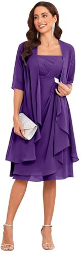 Lot de 2 robes de mère de la mariée en mousseline de soie à manches courtes avec veste, violet, 44