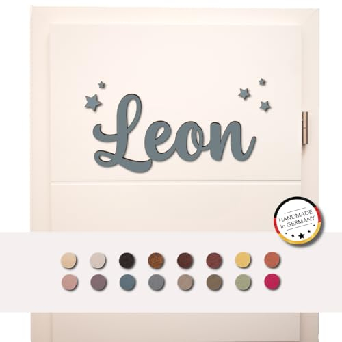Individueller 3D Schriftzug aus Holz mit Kleberückseite für Kinderzimmer, Wohnzimmer, Büro, Küche, Flur - personalisierbar - Türschild mit Namen - Wanddeko (graublau)