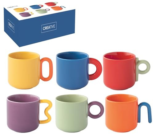 Easy Life - Juego de 6 tazas de café (10 cl, de porcelana creativa colorida)