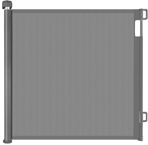 PetHot Retractable Baby Gate - Fits 71/180cm Wide, 33 Tall, One Handed Operation Grey Dog and Baby Doorway/Gate