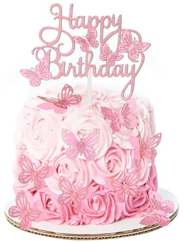 13 Stück Schmetterlings Tortendeko Cupcake Topper Rosa 3D Schmetterlings Tortendeko Damen Tortenaufleger Geburtstag Schmetterling Deko Geburtstagskuchen DIY für Geburtstagsparty Hochzeit Themenparty