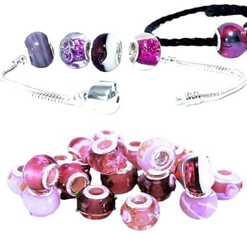 15 Pc Mix | Murano Glass Purple Set of Charms for Girls Womens Bracelets Jewellery Making Gifting Crafting Pandora - w/Box