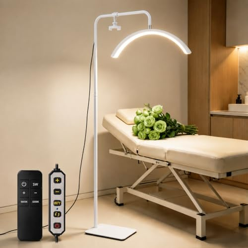 duowelly LED Half Moon Light with Remote Controller, White, 36W | Beauty Salon Lights Floor Standing, Tattoo Lights, Lash Light, LED Arc Floor Lamp for Eyelash Extensions, Skincare, Eyebrows