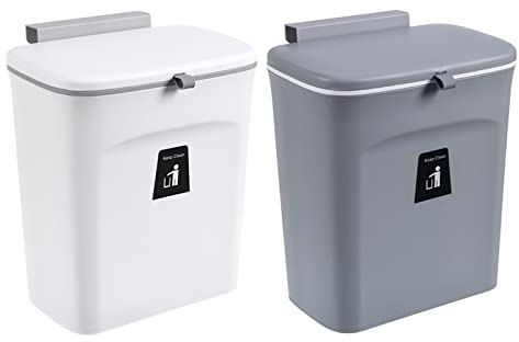 HUSPOO Mülleimer mit Deckel, 9L Hängend Abfallsammler Wandmontage Plastik Komposteimer Camping Mülleimer mit Deckel für Küche Camping Auto Bad Büro Schlafzimmer (Grau)
