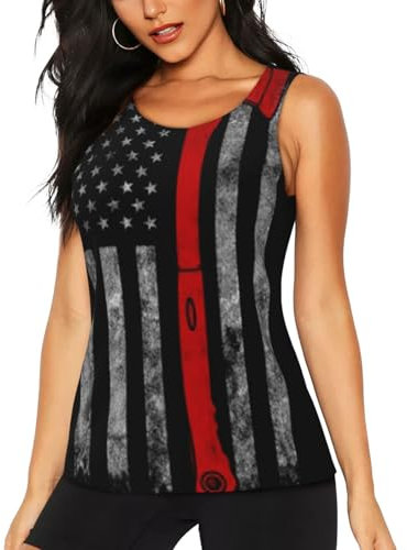 Workout Tank Tops for Women Firefighter Axe Red Line Flag Patterned Sleeveless Vest Shirts for Gym Sports Yoga Tops Athletic Running Moisture Wicking Vest Shirts