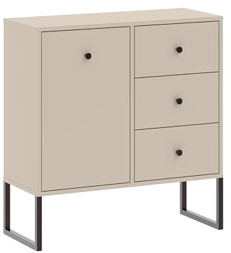 Oggi Linea Einzelkommode mit 3 Kaschmir-Schubladen, Metallgestell, Mattes Finish, 16mm Starke laminierte Platte, stilvoll und funktional.