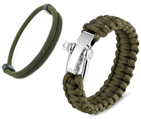 ZENGSING Bracciale di sopravvivenza, bracciale di emergenza in corda di paracadute con fibbia regolabile (verde militare)