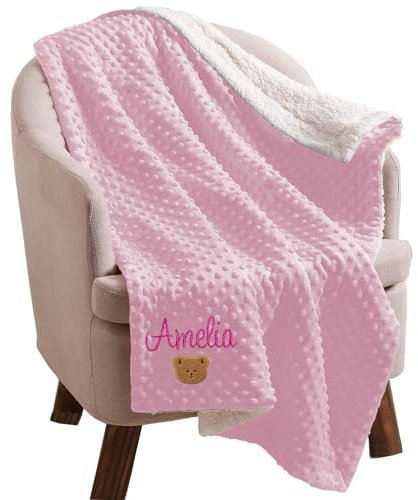 Caixiabeauty Babydecke mit Namen Bestickt,Babydecke Personalisiert,Neugeborenen Geschenk,Babygeschenke zur Geburt Mädchen Junge,Baby Geschenke Geburt(Rosa)