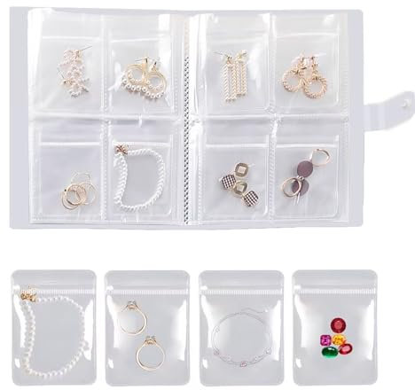 MHYMX Travel Jewellery Organiser, Transparent Earring Storage Book 160 Grid and 100 Pvc Bag Portable Anti Oxidation Jewelry Display Organizer for Rings Earrings Necklace