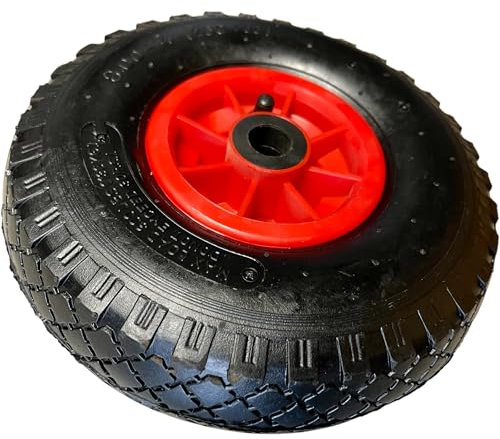 KOVA® 1 ruota per carriola pneumatica 3.00 – 4, 260 x 85 cm, con tubo e ruota per asse da 20 mm, carrello per carrello, ruote di ricambio, cuscinetti a sfera, valvola angolare, colore nero/rosso