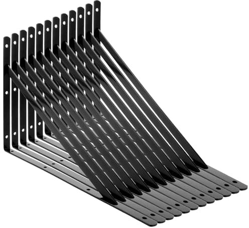 LDXDRU Lot de 12 supports d'étagère - 400 x 250 mm - Noir - En métal robuste - Équerre murale - Pour charges lourdes