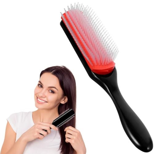 Haarbürste Ohne Ziepen Kamm Hair Brush,9-reihige Stylingbürste,Lockenkamm Herren Curly Hair Product Nylon Detangling,Bürste Haare HaarbüRsten Antistatisch für Sie und Ihn,Rot