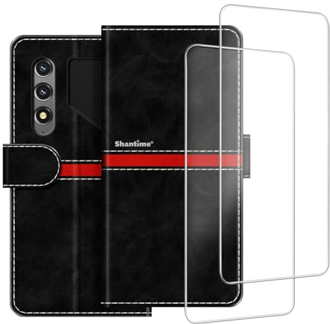 Farbblock Streifen PU Leder Wallet Hülle + 2er-Set Gehärtete Schutzglas Kompatibel mit Blackview Oscal Pilot 1, Schlankes Robustes Cover, Kartenfächer, Vollständiger Schutz