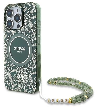 CG MOBILE Guess Magsafe IML Hartschalen-Schutzhülle für iPh mit Perlenband und galvanisiertem Blumen-Design