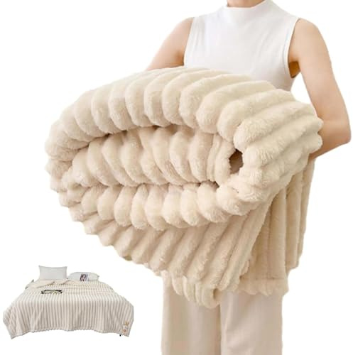 Couverture en Fausse Fourrure de Lapin,Luxueuse Couverture Moelleuse en Polaire Qualité Polyvalente Couverture Douce et Chaude pour Lit et Canapé Haute(White,70 * 100cm/27.5 * 39.3in)