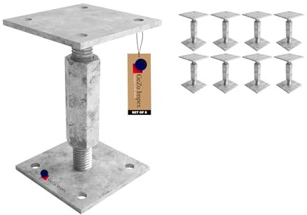 GeZu Impex Support de poteau Galvanoplastie Lot de 8 70 x 70 mm hauteur reglable platine bois pied poteaux clôture