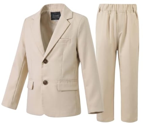 LOLANTA 2-delat set för pojkar, festligt set, barn, kavaj & byxor, outfit, fritidskläder eller bröllopsklänning, 2–13 år, Ljus kaki, 5-6 år