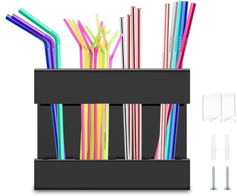 Acrylic Kitchen Straw Holder Wall Mounted Reusable Glass Straw Storage Container Versatile Chopsticks Holder with Drainage Holes for Home Kitchen