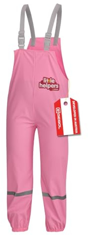 GEBOL Kinder Regenhose wasserdicht mit Hosenträgern – leichte robuste Outdoor Regenhose mit Reflektoren für Mädchen & Jungen – Matschhose „Little Helpers”