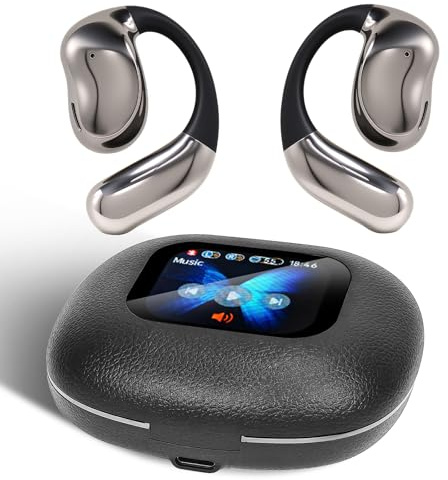Open Ear Headphones with Touchscreen, Over Ear Bluetooth Earbuds, Black | Bluetooth 5.4, 68H Playtime with Charging Case, Over Headphones with Silicone Ear Hooks, for Outdoors Fitness Sport