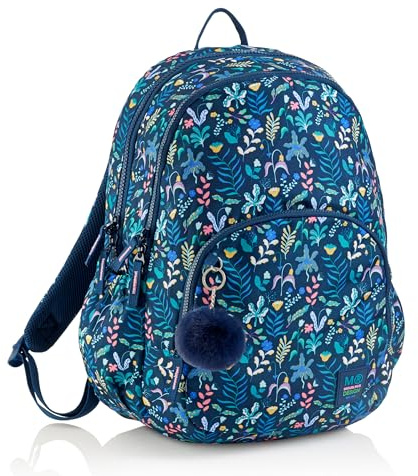 Miquelrius - Mochila escolar, Triple compartimento, Doble cremallera, Fabricada con botellas recicladas, Capacidad 27 litros, Asas regulables, Espalda acolchada, Tiradores metálicos, Vuelta al cole