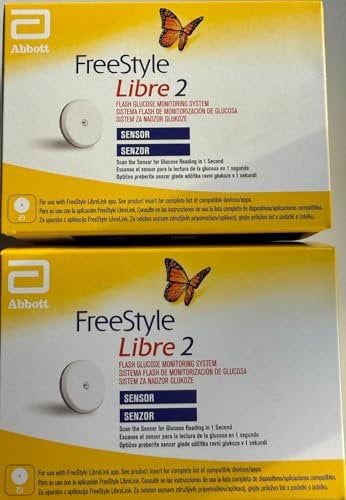 Abbott Freestyle Libre 2 Sensor Pack of 2 for Diabetes Monitoring CGM for UK, free wipes and Patch, UPTO 14 DAYS USAGE
