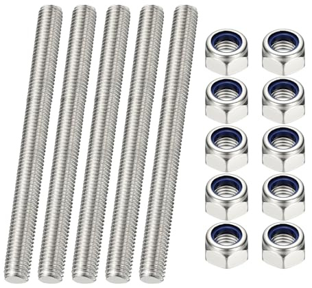 PATIKIL 4 Stück 304 Edelstahl Gewindestange M10 x 120mm Massiv Gewindestab | Lang Metallstange mit Gewinde für Montage Befestigung Möbel Treppe Geräte Zäune, mit 8 Stück Sechskantmuttern