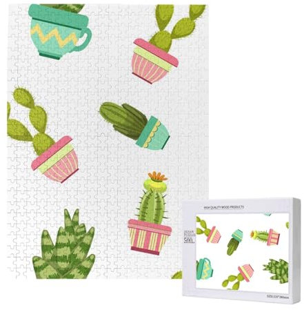 Cactus y suculentas en macetas,Rompecabezas de Madera de 500 Piezas para Adultos y Adolescentes.