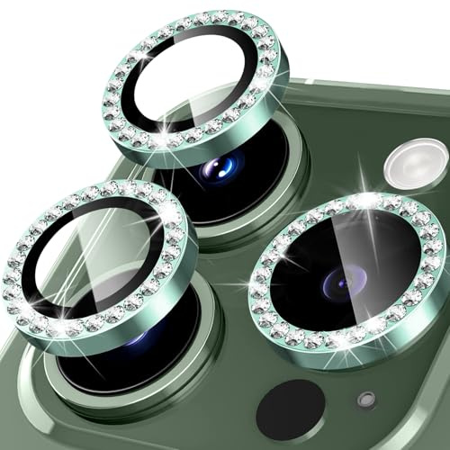 Happtkey Protection D'objectif pour iPhone 13 Pro Max, Protection D'écran en Verre Trempé 9H avec Diamants Scintillants, Anneau Métallique en Alliage D'aluminium Scintillant