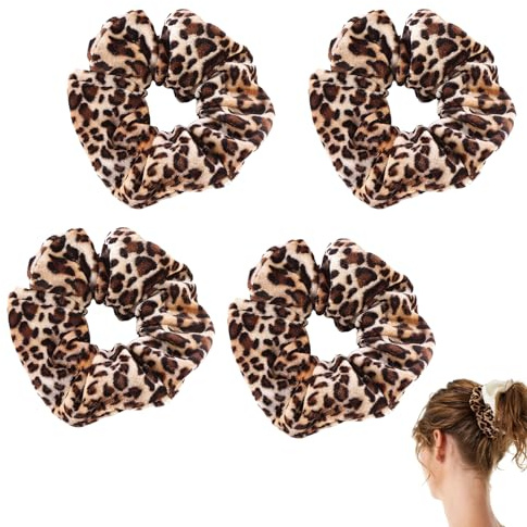 4 Stück Scrunchies Haargummi,Haargummis mit Leopardenmuster,Haar Dickes Scrunchie Haarband Elastisch,Haargummis Samt Leopard,Elastische Haarbänder Pferdeschwanz,Leoparden Haarschmuck für Damen Mädchen