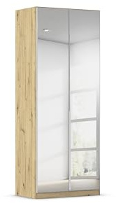 Rauch Möbel Alabama, Kleiderschrank, Farbe Weiß/Eiche Artisan, Breite 91cm | Schrank, 2-türig, mit Spiegel, Zubehör Basic, für Schlafzimmer, Kinderzimmer, Homeoffice, Gästezimmer, Garderobe, Flur