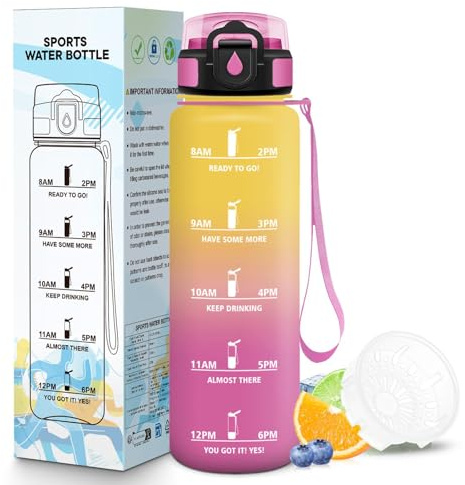Mulbijeo Borraccia 1 Litro, senza BPA, Borraccia Palestra, A Prova di Perdite & Riutilizzabile, Bottiglia Motivazionale, Indicatore del Tempo, Borraccia Palestra per Palestra, Ciclismo, Ufficio