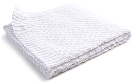 Sonnenstrick SODE6 Erstlingsdecke/Babydecke/Kuscheldecke/Strickdecke aus 100% Bio Baumwolle kba 80 x 80 cm weiss