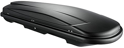 Dachbox schwarz VDP Juxt 500 großer Dachkoffer 500 Liter abschließbar + Alu-Relingträger Dachgepäckträger aufliegende Reling im Set kompatibel mit Hyundai Tucson (TL) ab 2015