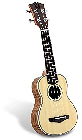 Pyle Sopran-Ukulele aus Massivholz, professionelles Instrument mit Fichtenfläche, Mahagoni-Hals, schwarzem Walnuss-Griffbrett und Steg – Pyle Pro PUKT65