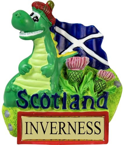 I LUV LTD Inverness Fridge Magnet, Scottish Nessie Design, Loch Ness Monster Wearing Tammy Hat, Scotland Flag