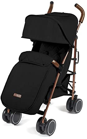 Ickle Bubba Discovery Prime Lightweight Stroller (Black/Rose Gold) | Compact Folding Travel pushchair, One-Hand Recline, UPF50+ Hood, Max+ Buggy Organiser, Storage Bag, 6 Months to 22kg