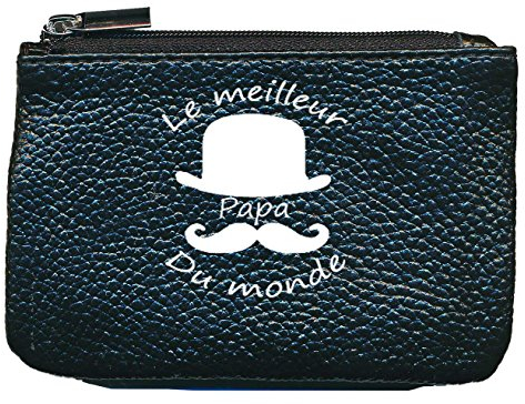 Petit Porte Monnaie en Cuir Porte cles Noir Papa Fete des Peres