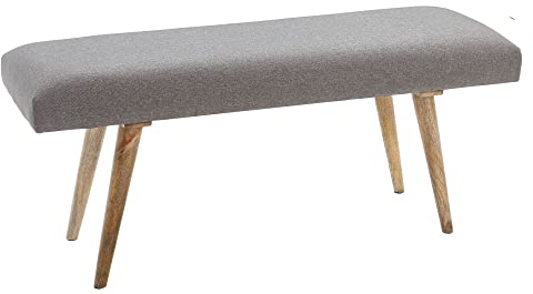 FineBuy Sitzbank Stoff/Massivholz Bank grau 117x51x38 cm im Retro Stil, 2er Polsterbank Flur, Gepolsterte Stoffbank Esszimmer braun, Kleine Bettbank Baumwolle, Flurbank Dielenmöbel schmal