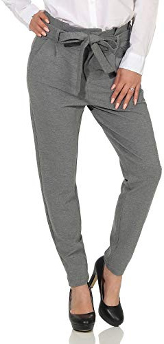 VERO MODA Damen Vmeva Hr Loose Paperbag Pant Noos Ki Hose, Medium Grey Melange, XS / 32L EU