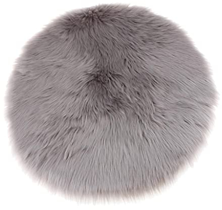 SM SunniMix Rundes Kunstpelz Sitzkissen, Zotteliges Schaffell, Teppich, Foto Requisiten, Grau 40 cm