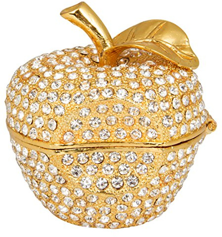 QIFU Decorative Hand Painted Gold Apple Style Jewelry Trinket Box Hinged, Unique Gift Home Decor