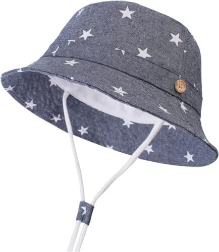 DRESHOW Unisex Baby Kleinkinder Sonnenhut Kappe Mütze Fischerhut Strandhut Kinder Baby Stern Sommerhut UV Schutz UPF 50+, Age 6-12 Monate, Size 48cm